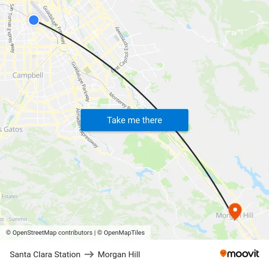 Santa Clara Station to Morgan Hill map