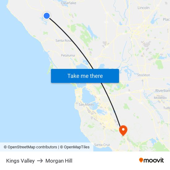 Kings Valley to Morgan Hill map