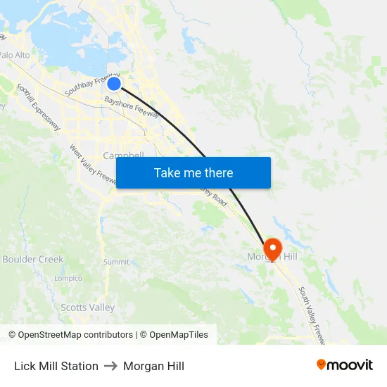 Lick Mill Station to Morgan Hill map