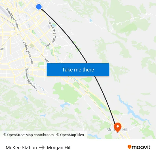 McKee Station to Morgan Hill map