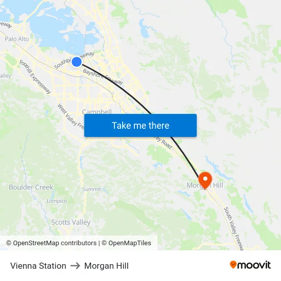 Vienna Station to Morgan Hill map