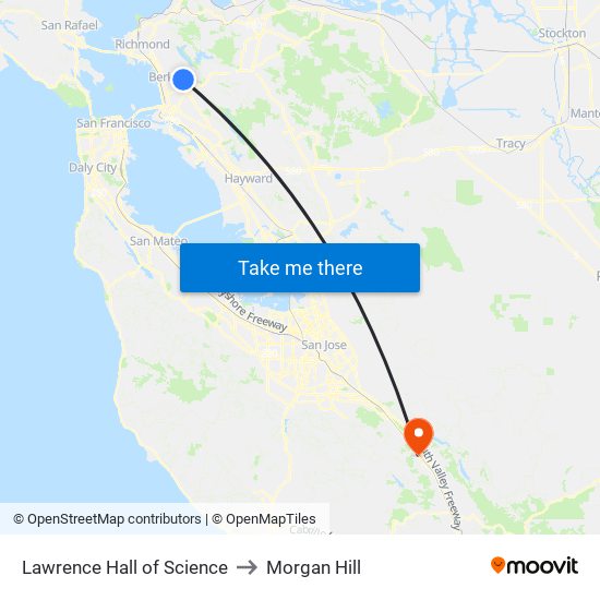 Lawrence Hall of Science to Morgan Hill map