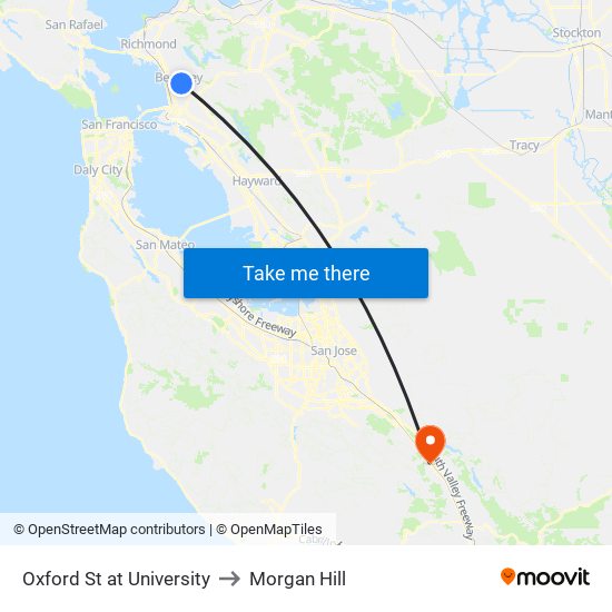 Oxford St at University to Morgan Hill map