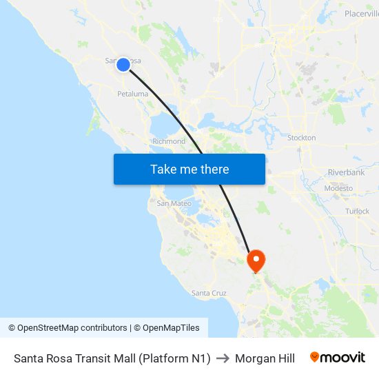 Santa Rosa Transit Mall (Platform N1) to Morgan Hill map