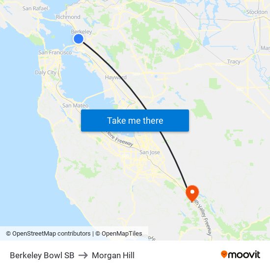 Berkeley Bowl SB to Morgan Hill map