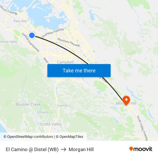 El Camino @ Distel (WB) to Morgan Hill map