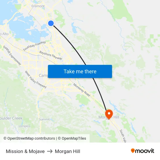 Mission & Mojave to Morgan Hill map