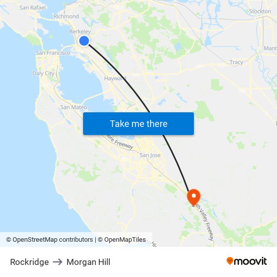 Rockridge to Morgan Hill map