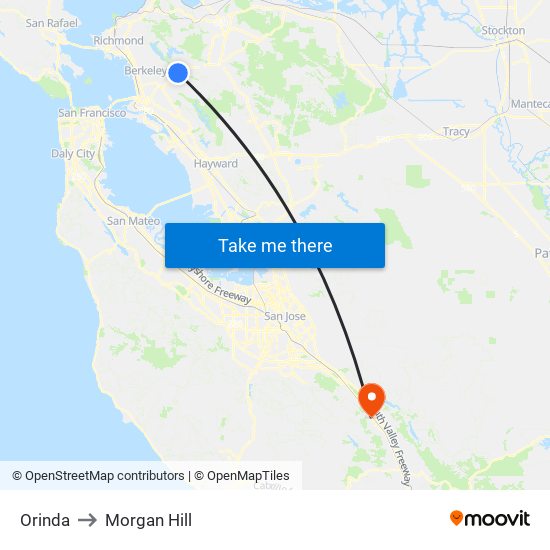 Orinda to Morgan Hill map