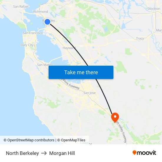 North Berkeley to Morgan Hill map