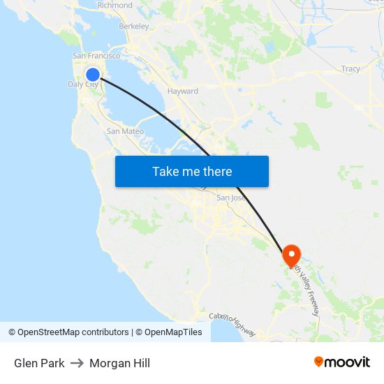 Glen Park to Morgan Hill map