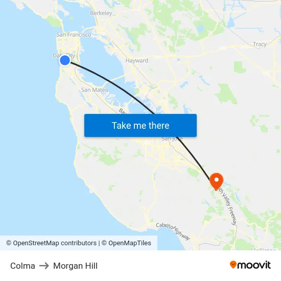 Colma to Morgan Hill map