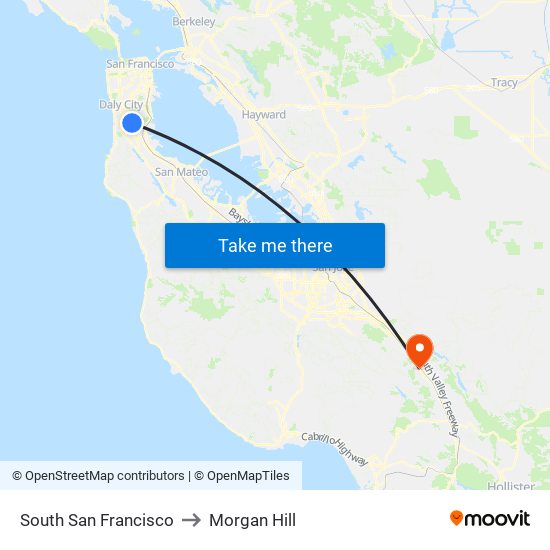 South San Francisco to Morgan Hill map