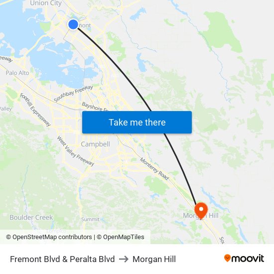 Fremont Blvd & Peralta Blvd to Morgan Hill map