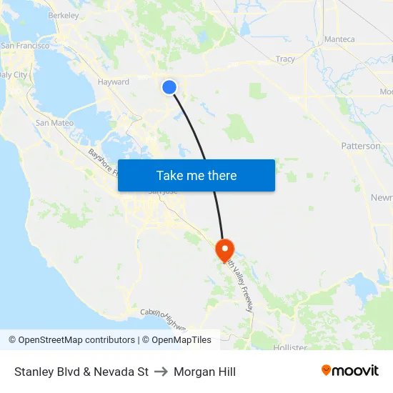 Stanley Blvd & Nevada St to Morgan Hill map