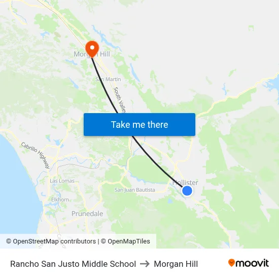 Rancho San Justo Middle School to Morgan Hill map