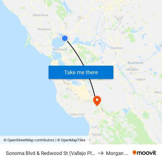 Sonoma Blvd & Redwood St (Vallejo Plaza) to Morgan Hill map