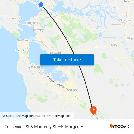 Tennessee St & Monterey St to Morgan Hill map