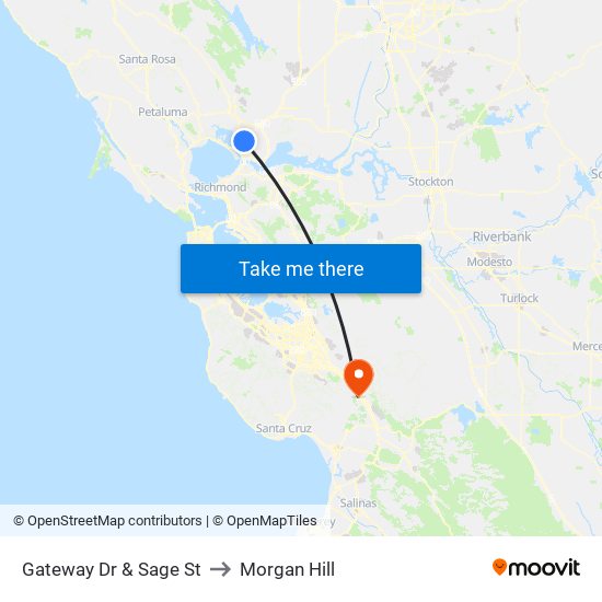 Gateway Dr & Sage St to Morgan Hill map