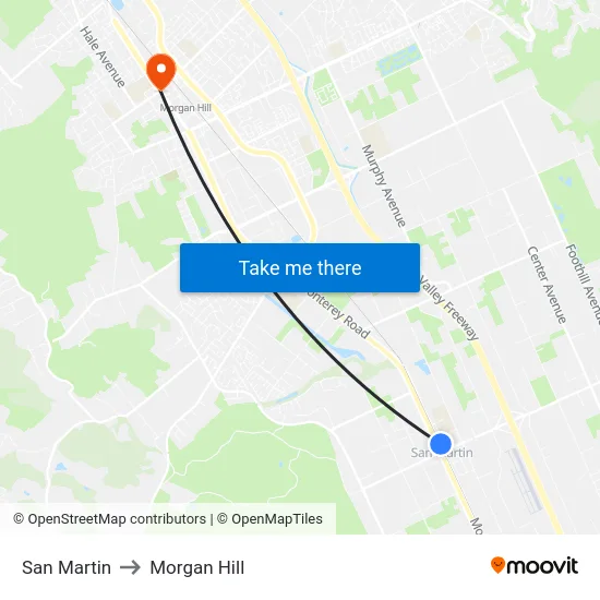 San Martin to Morgan Hill map