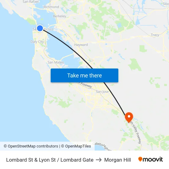 Lombard St & Lyon St / Lombard Gate to Morgan Hill map