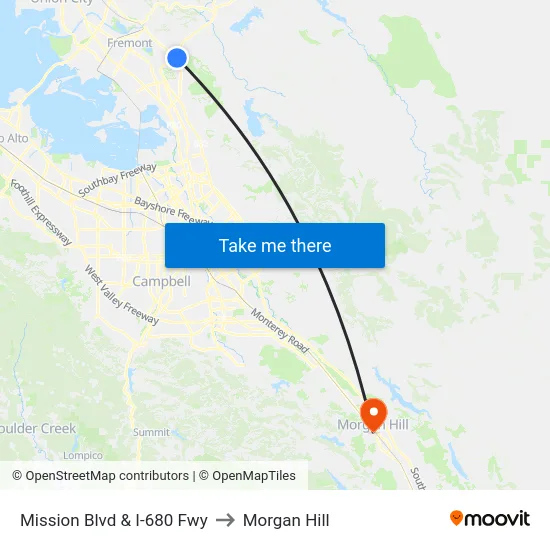 Mission Blvd & I-680 Fwy to Morgan Hill map
