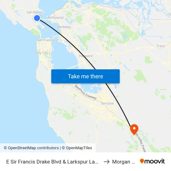 E Sir Francis Drake Blvd & Larkspur Landing to Morgan Hill map