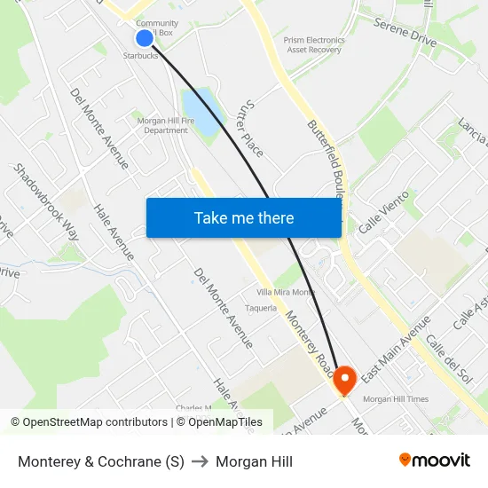 Monterey & Cochrane (S) to Morgan Hill map