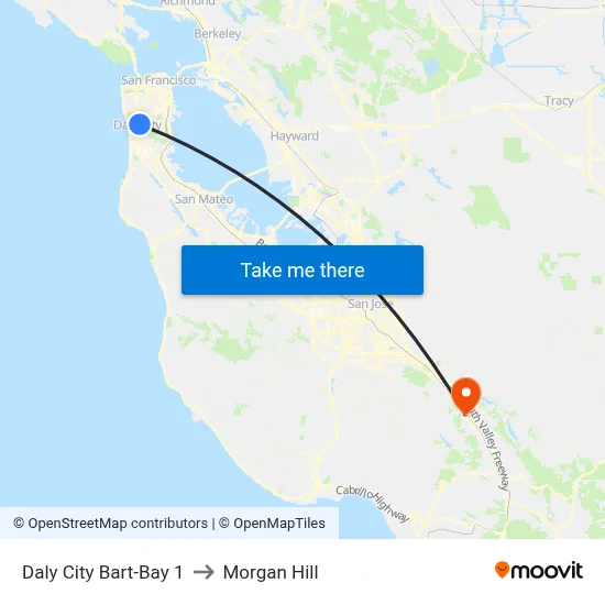 Daly City Bart-Bay 1 to Morgan Hill map