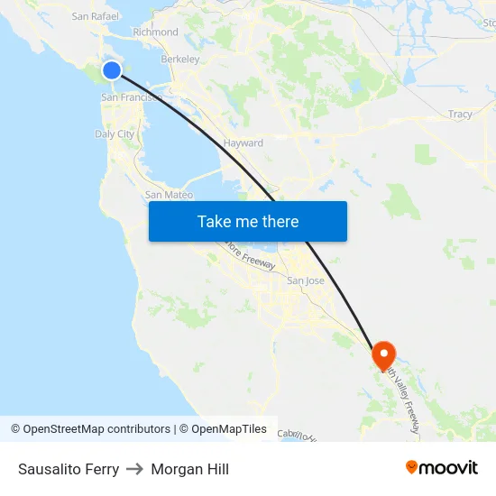 Sausalito Ferry to Morgan Hill map
