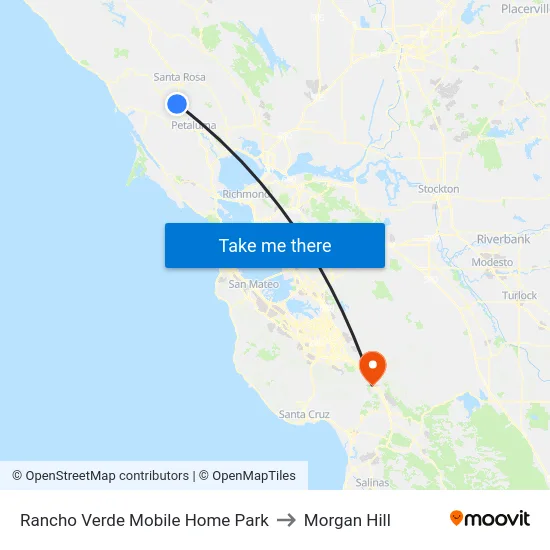 Rancho Verde Mobile Home Park to Morgan Hill map