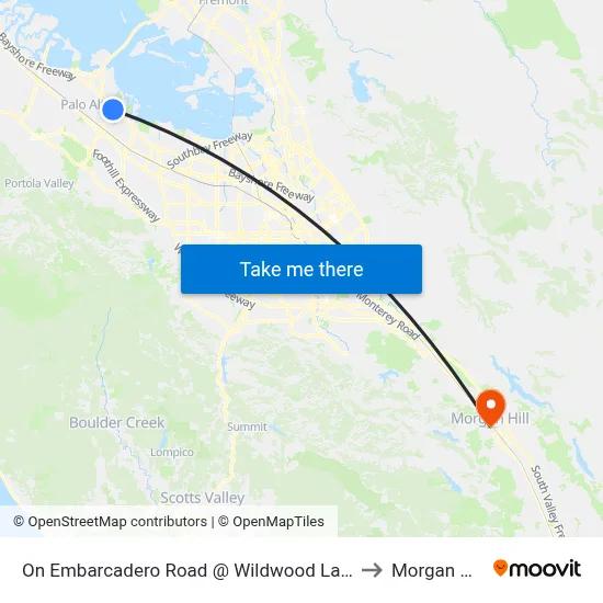 On Embarcadero Road @ Wildwood Lane to Morgan Hill map