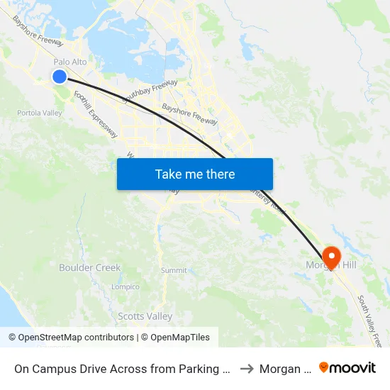 On Campus Drive Across from Parking Lot L-22 to Morgan Hill map