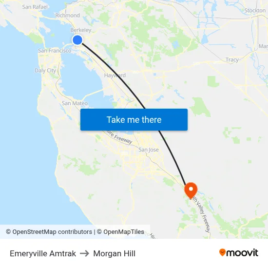 Emeryville Amtrak to Morgan Hill map