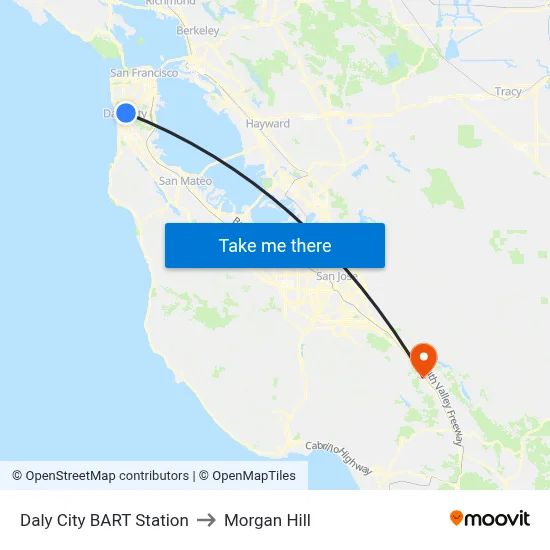 Daly City BART Station to Morgan Hill map