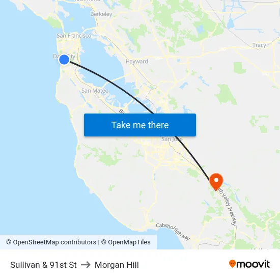 Sullivan & 91st St to Morgan Hill map
