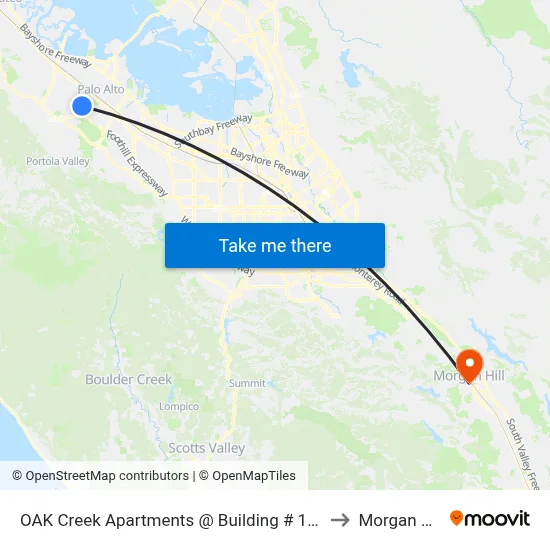OAK Creek Apartments @ Building # 1470 to Morgan Hill map