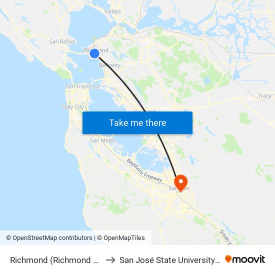 Richmond (Richmond BART Station) to San José State University Main Campus map