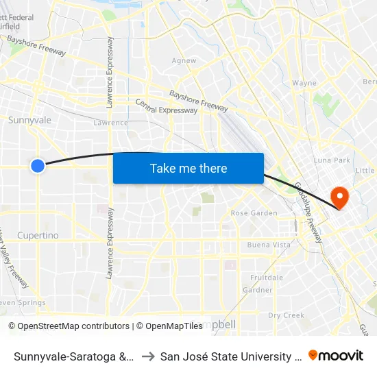 Sunnyvale-Saratoga & Fremont (S) to San José State University Main Campus map