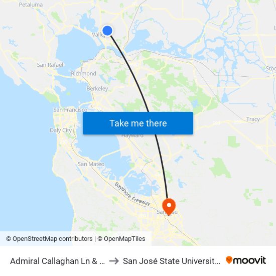 Admiral Callaghan Ln & Auto Club Way to San José State University Main Campus map