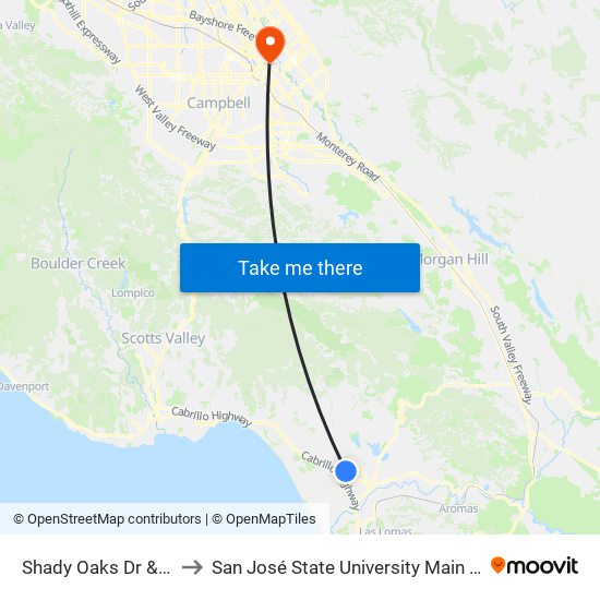 Shady Oaks Dr & Anna to San José State University Main Campus map