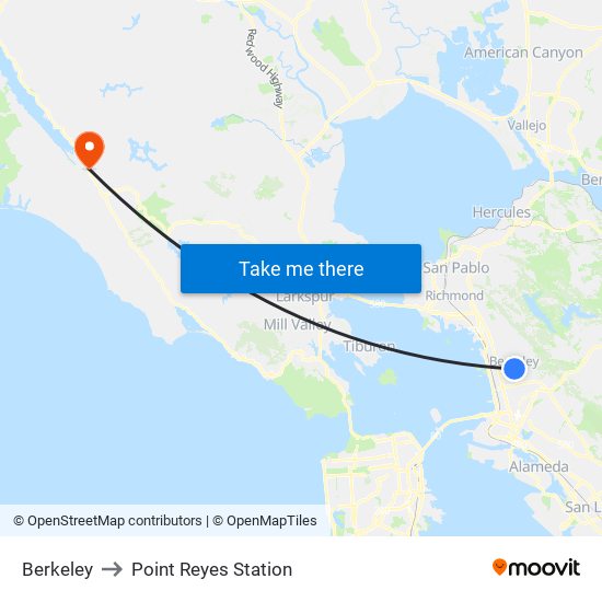 Berkeley to Point Reyes Station map