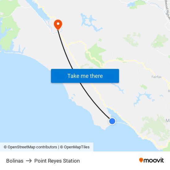 Bolinas to Point Reyes Station map