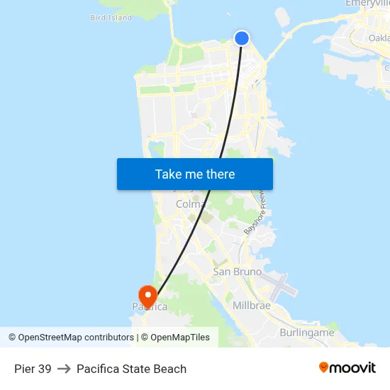 Pier 39 to Pacifica State Beach map