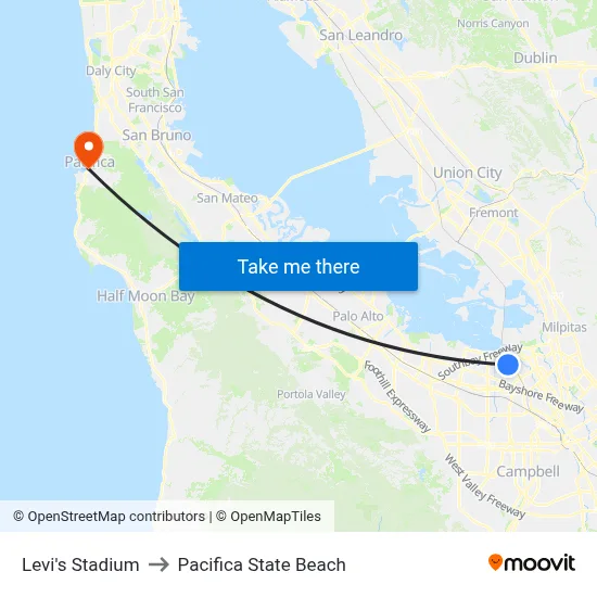 Levi's Stadium to Pacifica State Beach map