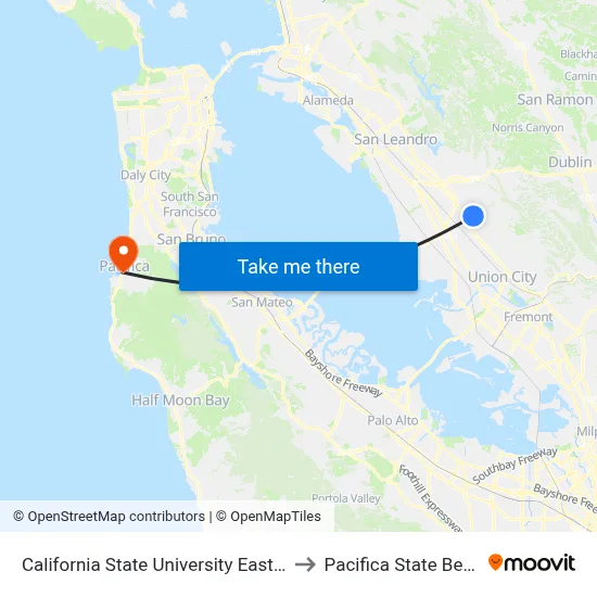 California State University East Bay to Pacifica State Beach map