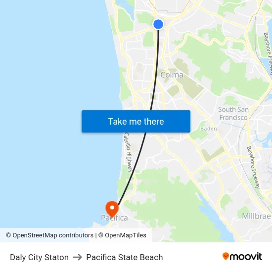 Daly City Staton to Pacifica State Beach map