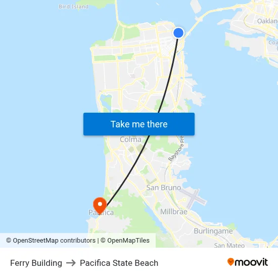 Ferry Building to Pacifica State Beach map