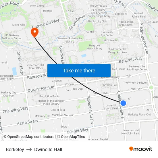 Berkeley to Dwinelle Hall map