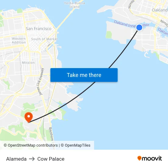 Alameda to Cow Palace map